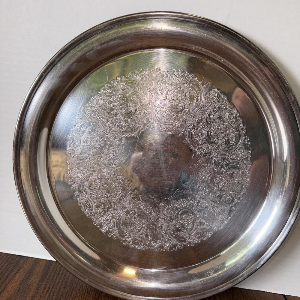 A Gotham Silver Original YC427/1 Silver Chased Floral Etched Serving Tray 12"